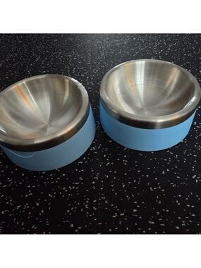 Stainless Steel and Blue Pet Bowls